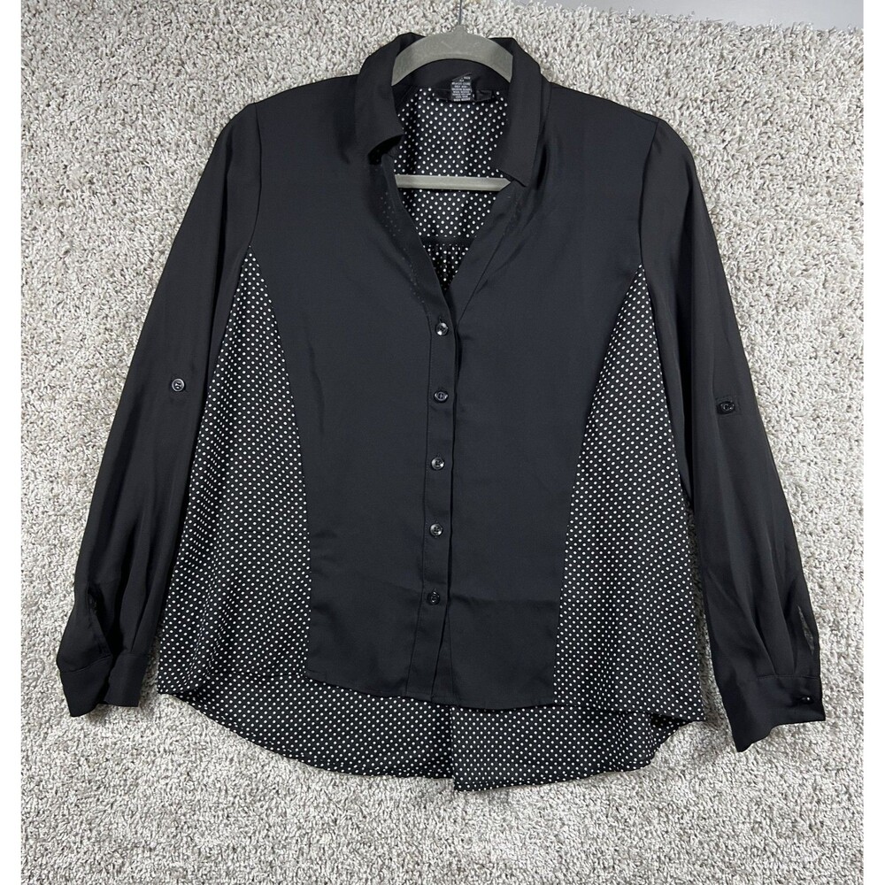 Alfani  Shirt Womens Black White Polka Dots Portofino Office size 4P